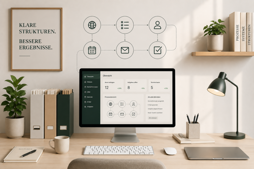 Geordneter Arbeitsplatz als Symbol für klare digitale Abläufe und nachvollziehbare Prozesse.