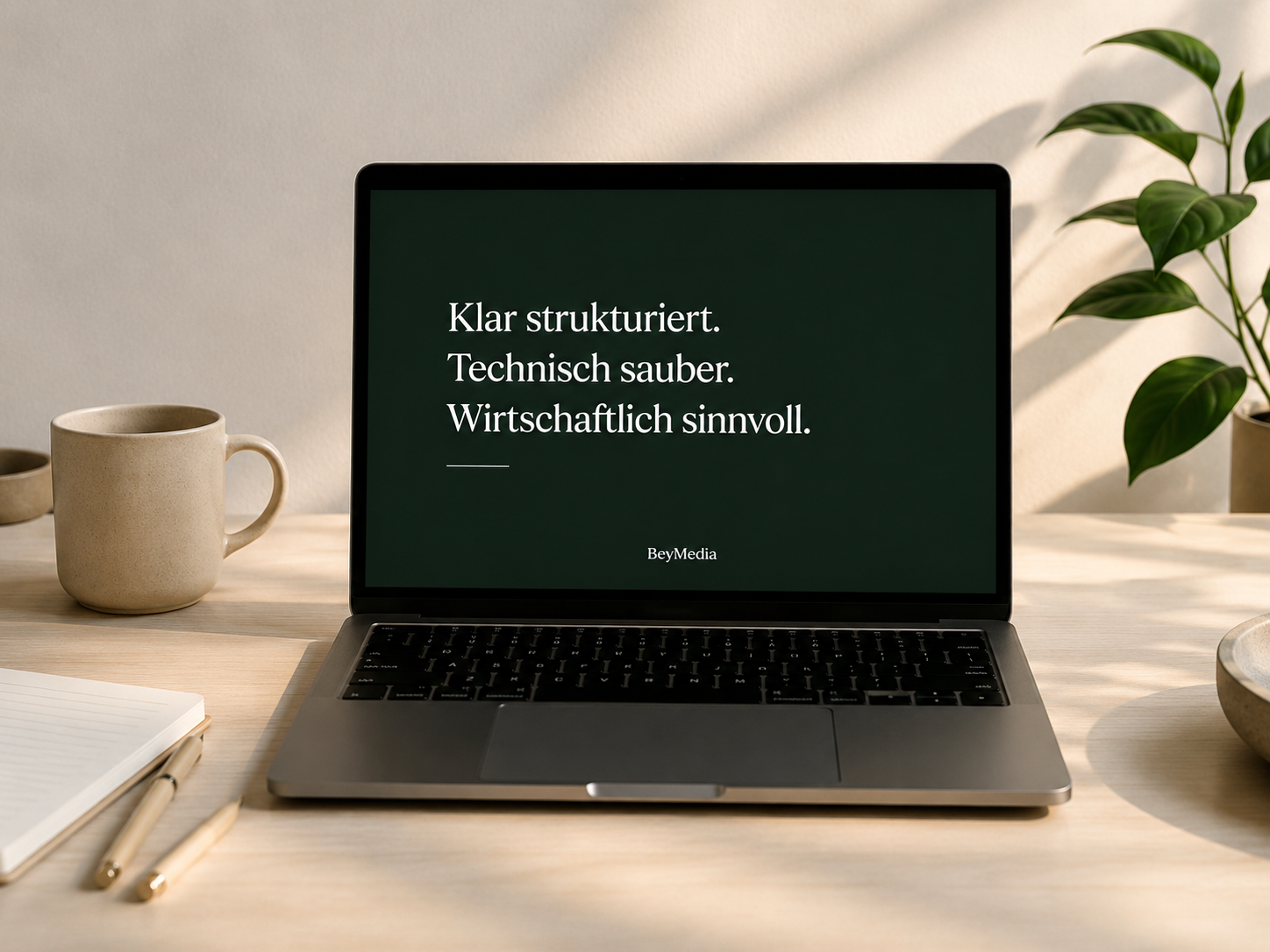 Arbeitsplatz mit Laptop als Symbol für Websites, Shops und digitale Abläufe