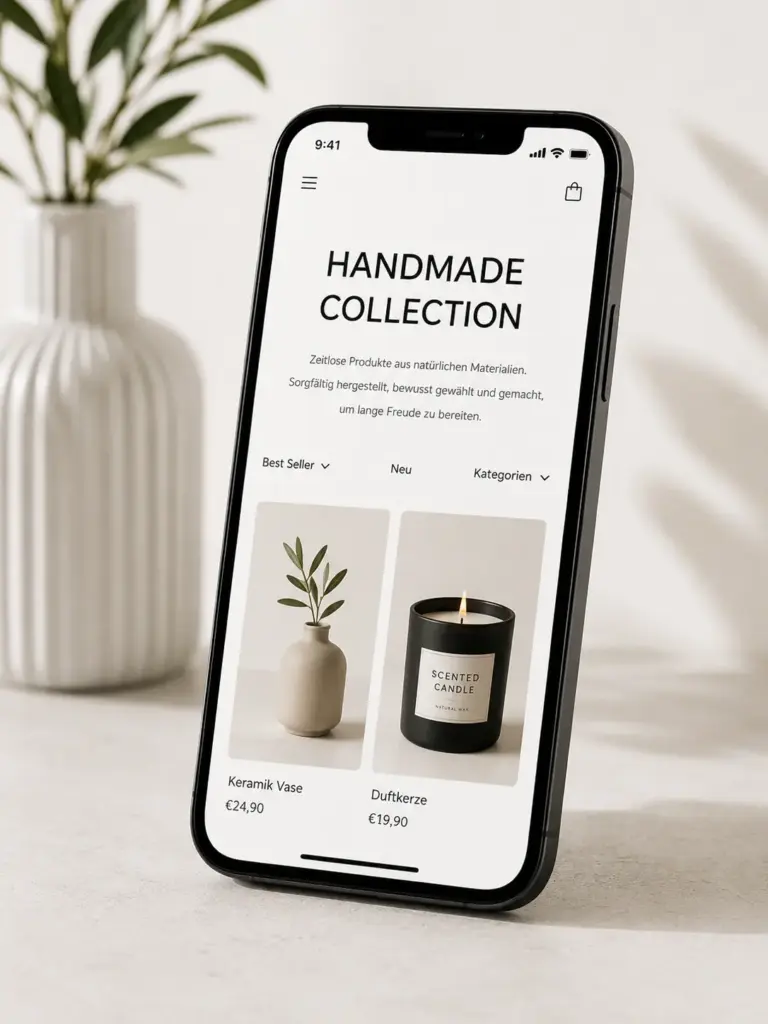 Mobil optimierter Onlineshop auf einem Smartphone.